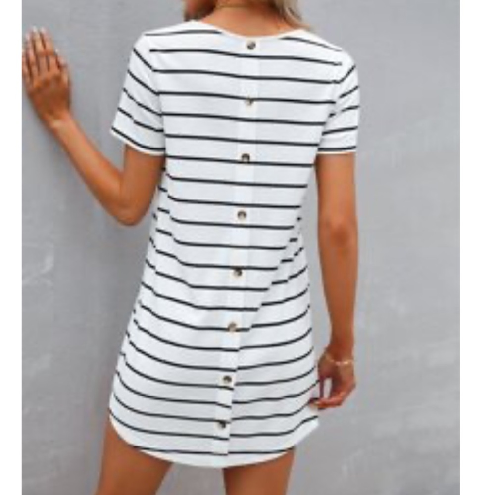 SHEIN Black and White Mini Dress Casual Crew Neck Short Sleeve